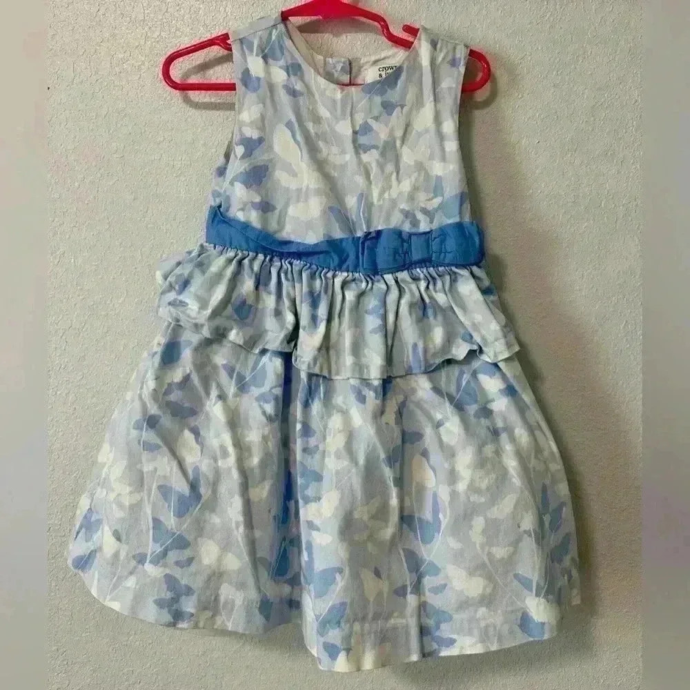 Crown & Ivy Kids Girls Butterfly Dress Blue White Size 4T Ruffle Tiered